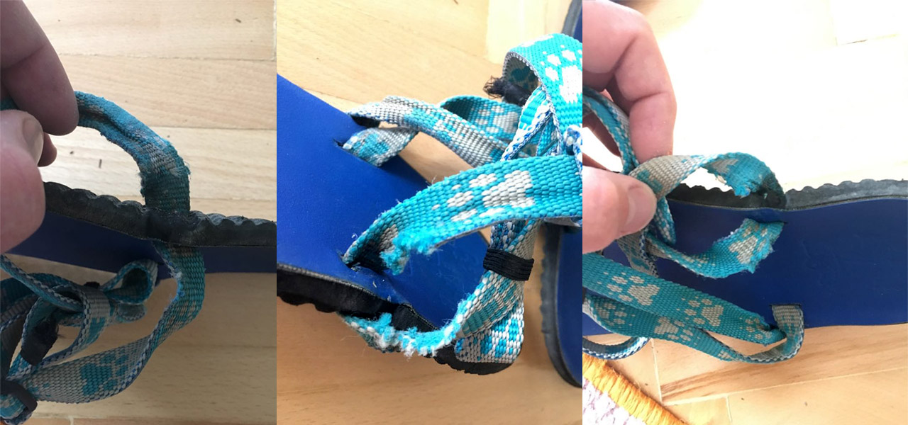 Slovenské barefoot sandále Labky - opotrebovanie popruhov