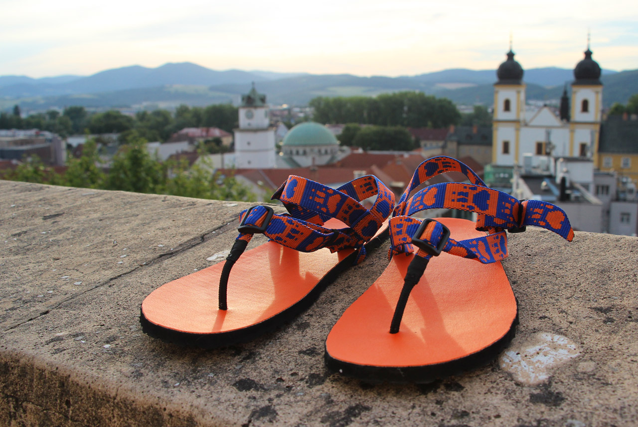 Barefoot sandale Labky, oranžový popruh so stopami, oranžová podrážka