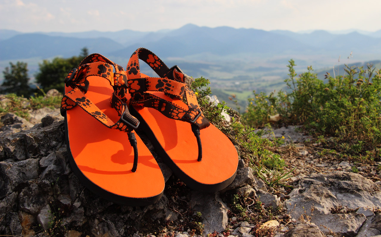 Barefoot sandále Labky, oranžová kombinácia, na Liptovskom hrade
