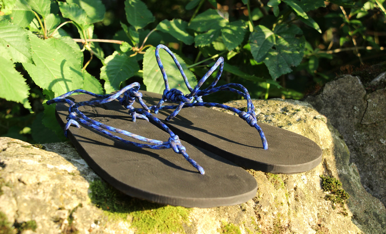Barefoot sandále Labky s modrým paracordom