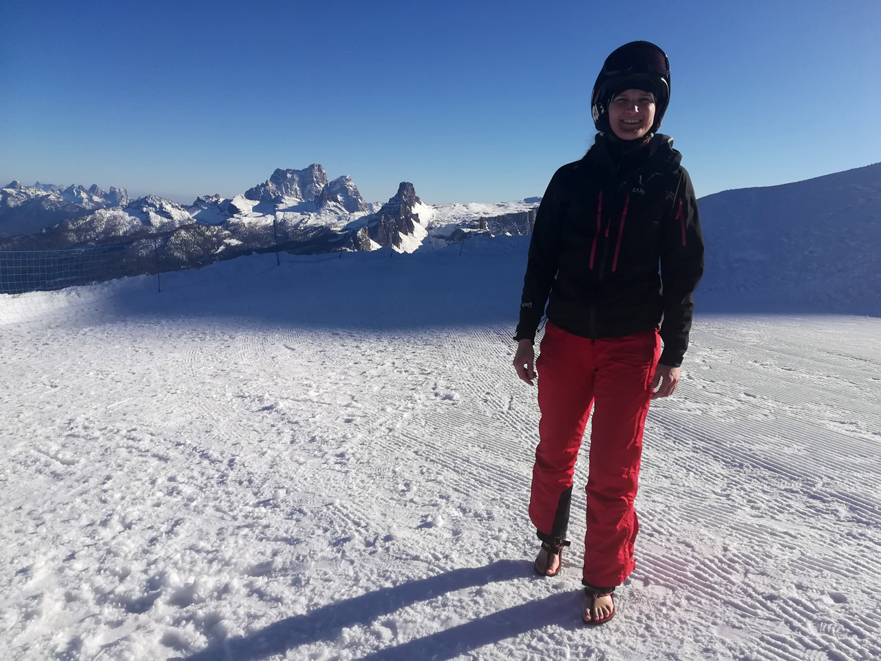 Slovenské sandále Labky na zjazdova Tofane v Dolomitoch, Cortina dAmpezzo